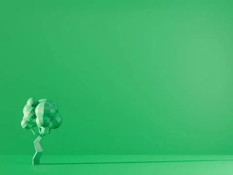 3d render of green tree on green background. monochrome ecology conceptual... Stock Photos