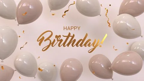 3d render greeting card happy birthday on the background of gray balloons and Stock Illustration