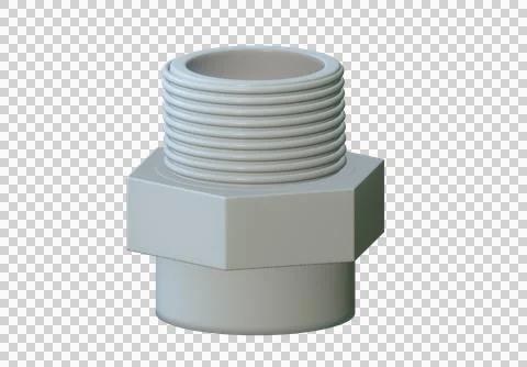 3D render of grey PVC male threaded adapter pipe fitting for plumbing Stock Illustration