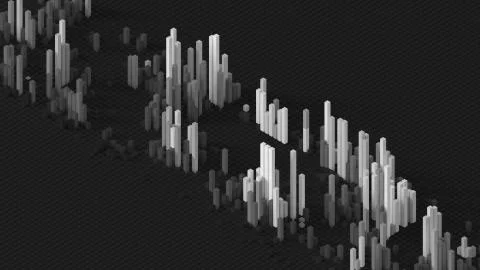 3d render of grid of blocks with pushing up details. Complex digital and anal Stock Illustration