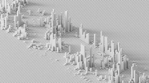 3d render of grid of blocks with pushing up details. Complex digital and anal Stock Illustration