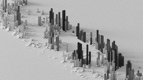 3d render of grid of blocks with pushing up details. Complex digital and anal Stock Illustration