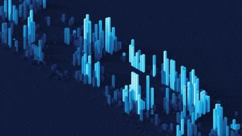 3d render of grid of blocks with pushing up details. Complex digital and anal Illustrazione stock