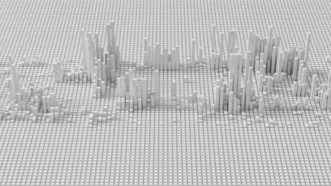 3d render of grid of blocks with pushing up details. Complex digital and anal イラスト素材