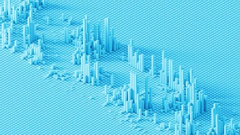 3d render of grid of blocks with pushing up details. Complex digital and anal Stock Illustration
