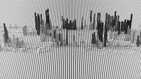 3d render of grid of blocks with pushing up details. Complex digital and anal Stock Illustration