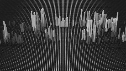 3d render of grid of blocks with pushing up details. Complex digital and anal Stock Illustration
