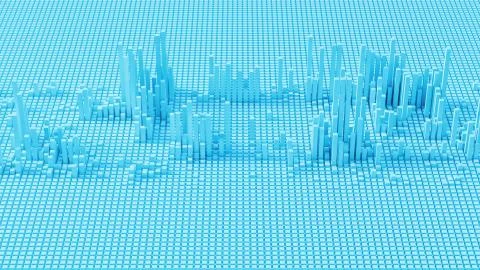 3d render of grid of blocks with pushing up details. Complex digital and anal Stock Illustration