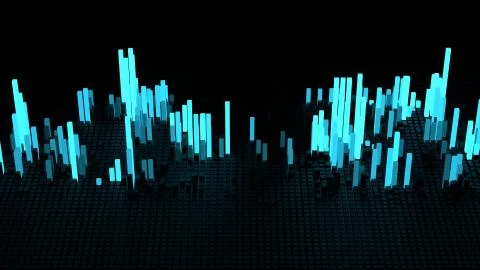 3d render of grid of blocks with pushing up bright details. Complex digital a Stock Illustration