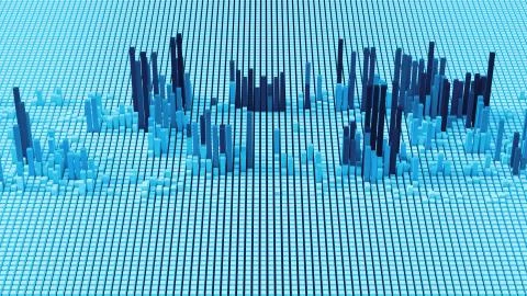 3d render of grid of blocks with pushing up details. Complex digital and anal Stock Illustration