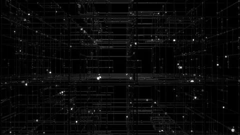3d render of grid with bright sphere on the edges. Complex technology structu Stock Illustration