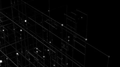 3d render of grid with bright sphere on the edges. Complex technology structu Stock Illustration