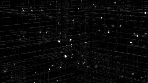 3d render of grid with bright sphere on the edges. Complex technology structu Stock Illustration