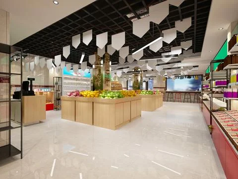 3d render grocery food fruit and vegetable store Illustrazione stock