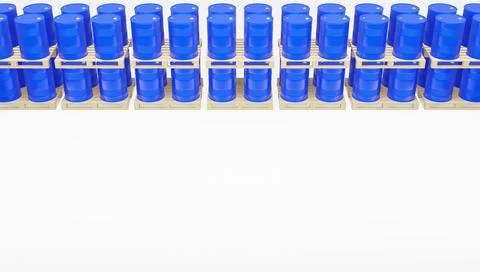 3d render of a group of blue metal barrels on a pallet. 스톡 일러스트