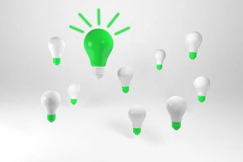 3D render Group of light bulbs. Having a great idea concept Stock Illustration