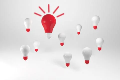 3D render Group of light bulbs. Having a great idea concept Stock Illustration