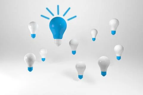 3D render Group of light bulbs. Having a great idea concept Stock Illustration