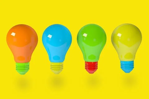 3D render Group of light bulbs. Having a great idea concept Stock Illustration