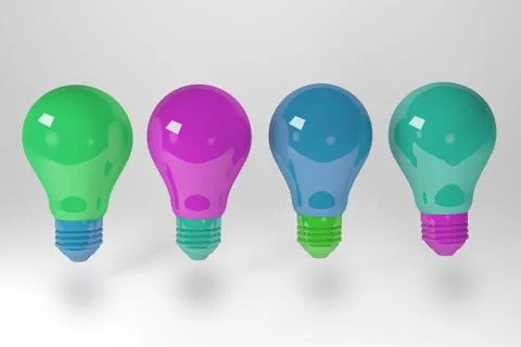 3D render Group of light bulbs. Having a great idea concept Stock Illustration