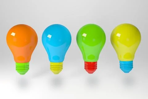 3D render Group of light bulbs. Having a great idea concept Stock Illustration