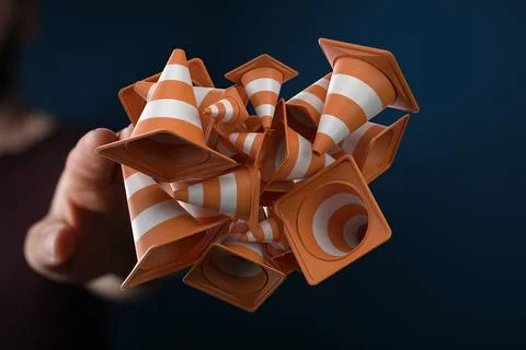 3D render of a group of traffic cones- site under construction concept Foto stock