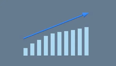 3D render of the growth chart. The arrow goes up. イラスト素材
