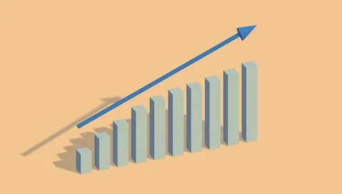 3D render of the growth chart. The arrow goes up. Business and economy concept. Stock Illustration