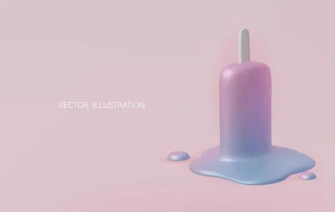 3D render of a half-melted berry popsicle lying on a colorful surface, summer Stock Illustration