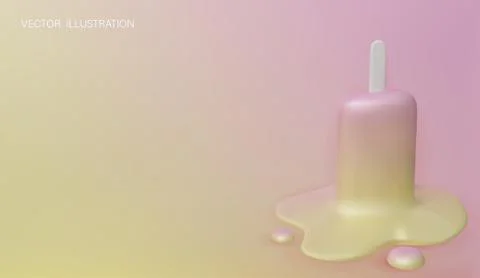 3D render of a half-melted berry popsicle lying on a colorful surface, summer Stock Illustration