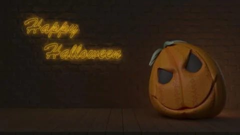 3D render of a Halloween background with cute pumpkins Stock Illustration