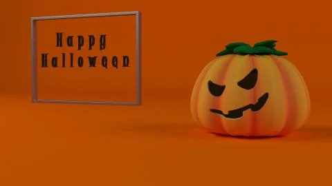 3D render of a Halloween background with cute pumpkins Illustrazione stock