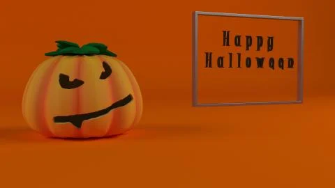 3D render of a Halloween background with cute pumpkins Stock Illustration