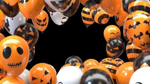 3d render Halloween balloon frame on black background Stock Illustration