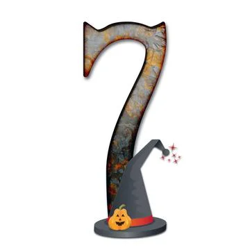 3D render of  halloween numer with hat Stock Illustration