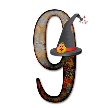 3D render of  halloween numer with hat Stock Illustration