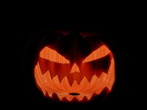3d Render of halloween pumpkin with dark background and illuminated face Stock Illustration