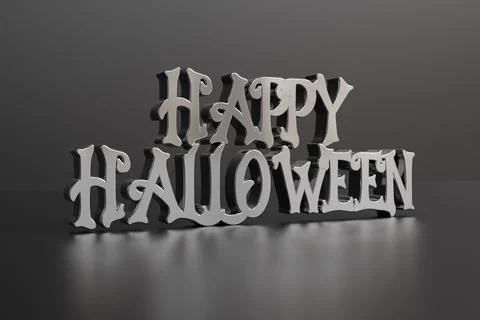 3D Render Halloween text realistic metal font. Shiny metallic letters with sh Stock Illustration