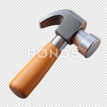 3d render of hammer, metal tool isolated on transparent background Plantilla PSD
