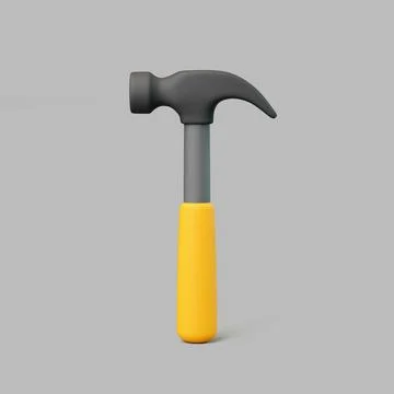 3D render of hammer with yellow handle isolated on grey background Ilustración de archivo