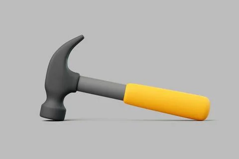3D render of hammer with yellow handle lying on grey background Ilustración de archivo