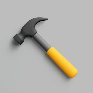 3D render of hammer with yellow handle on grey background Stock Illustration