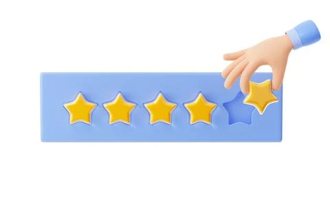 3D render of hand adding or removing rating star Illustrazione stock