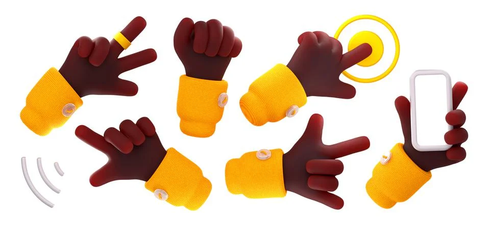 3d render hand gestures, black palm gesticulations Stock Illustration
