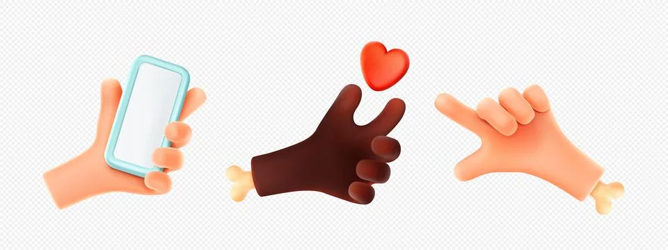3d render hand gestures, black and white palms Illustrazione stock
