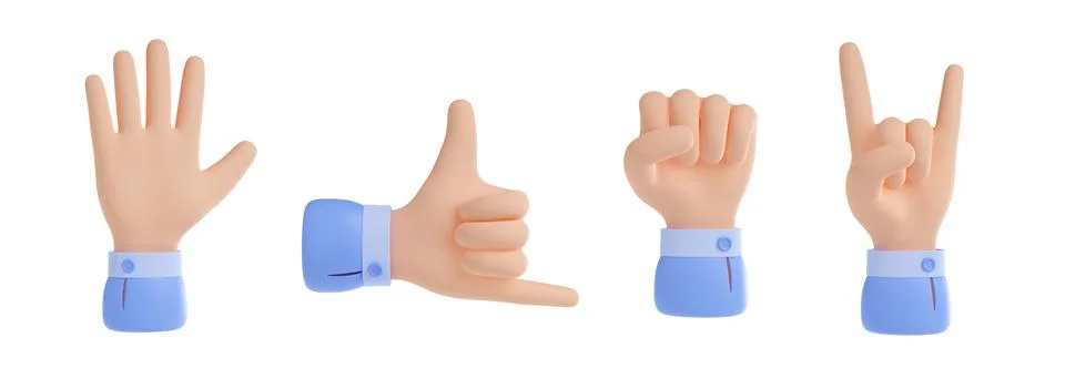 3d render hand gestures body language elements set Illustrazione stock