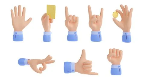 3D render hand gestures set isolated on white Stock Illustration