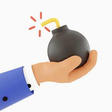 3D render hand holding bomb on white background. 3d rendering hand with bomb on Stock Illustration
