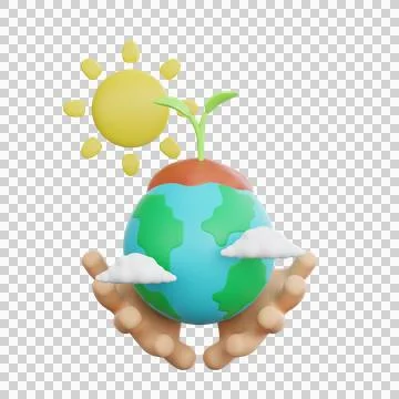 3d render of hand holding earth growing plant ecology concept Stock Illustration