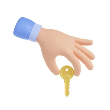 3d render hand holding gold key, buying house Stock Illustration